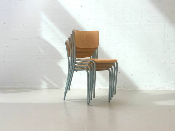Image 1 of Set aus 6 Formschöne Stapelstühle von Stella, Schweiz, 1950er Jahre