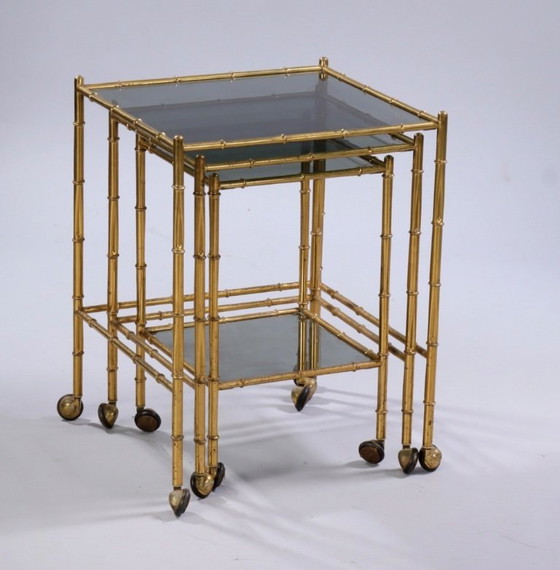 Image 1 of Vintage brass nesting table 