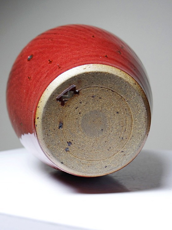 Image 1 of Oxblood-blood glazed stoneware vase with ribs, 20th-century workshop piece