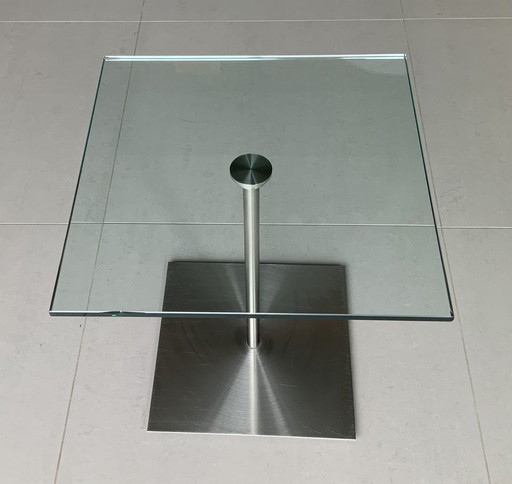 Beistelltisch Glas mit gebürstetem Stahl, minimalistisch