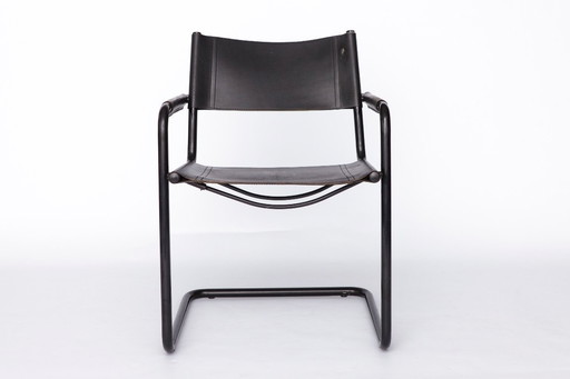 Mid-Century Bauhaus Cantilever Chair – Black Leather, Attributed to Mart Stam, 1980s Vintage Modern Design, Metal Frame