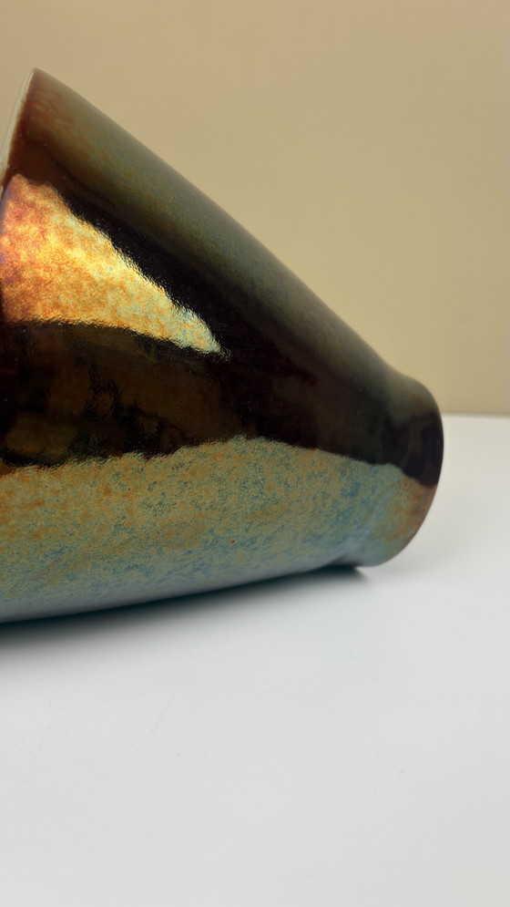 Large Iridescent Mobach Ceramic Vase Gold Green Kasper Design (photo 10 of 13)