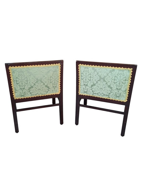 Image 1 of Coppia di Poltroncine Vintage Anni '70 in Mogano e Pregiata Seta di San Leucio