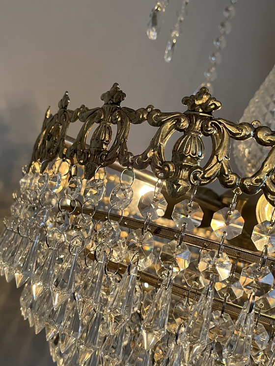 Image 1 of Vintage Crystal Chandelier Pendant Lamp Bronze Gold Frame