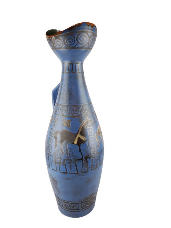 Image 1 of XL Vintage CERAMANO Keramische Handvat Vaas "Pergamon" Decor - Hanns Welling Ontwerp, West-Duits Aardewerk 1960