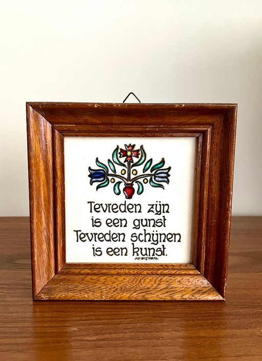 Vintage Perignem earthenware tile with saying