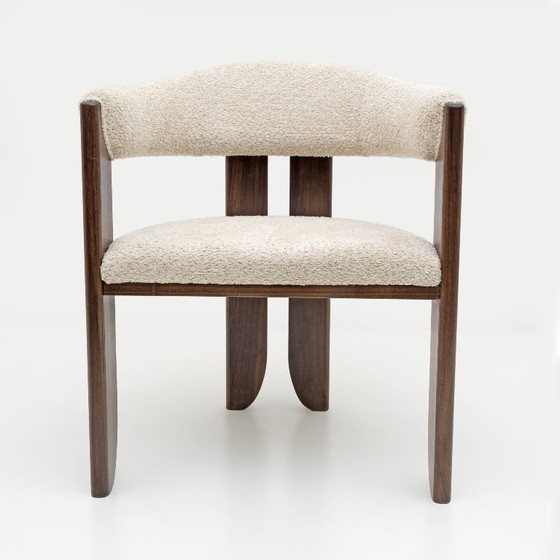 Image 1 of Eight Mid-century Modern Italian Bouclè and Walnut Dining Chairs, 1970s
