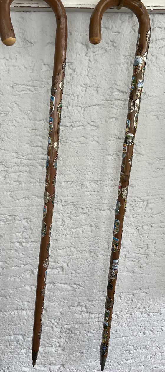 Image 1 of Two nostalgic walking sticks with enameled coats of arms from all over Europe