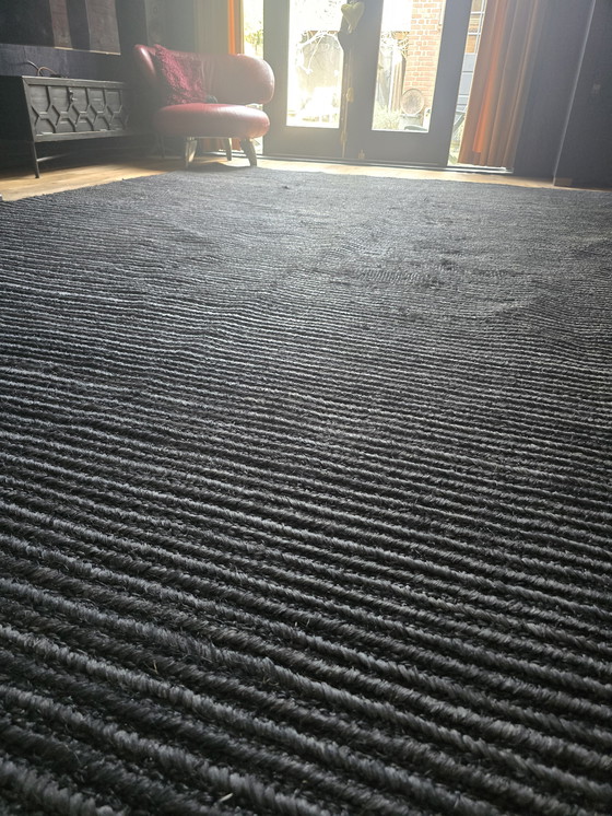 Image 1 of Exclusief Bananenblad-vezel Vloerkleed (3x4m) – Antraciet/Zwart