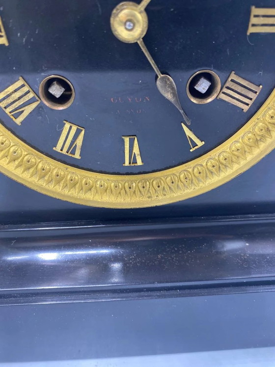 Clock and bronze sculpture signed Jean-Jules Salmson – Black marble – Barrard and Vignon Paris clockwork – (photo 4 of 12)