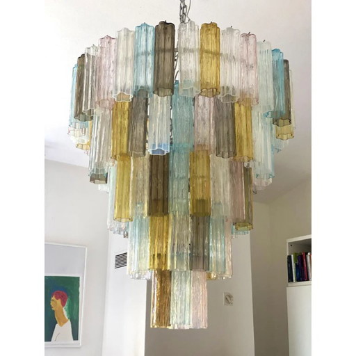 Contemporary Multicolor “Tronchi” Murano Glass Chandelier in Venini Style