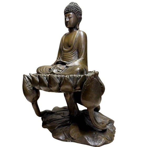 Buda de Bronce Macizo sobre Base de Loto – Principios del Siglo XX – Símbolo de Tranquilidad y Equilibrio (photo 9 of 10)