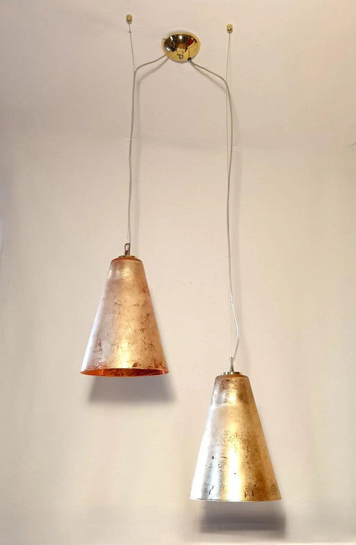 Ceiling Pendant Light (1 of 2), Mid Century Modern, Minimalist, Post Modern, Architectural Lighting, RUGGIU-Italy, Murano Gold G