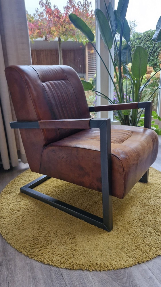 Fauteuil industriel en cuir véritable, Métal, Noir (photo 2 sur 6)