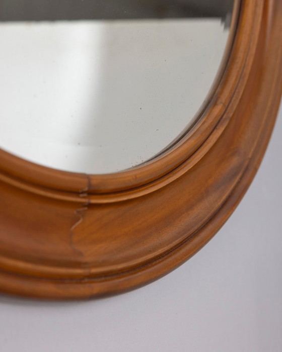 Image 1 of Vintage 1970s round wall mirror in walnut wood, Italian design