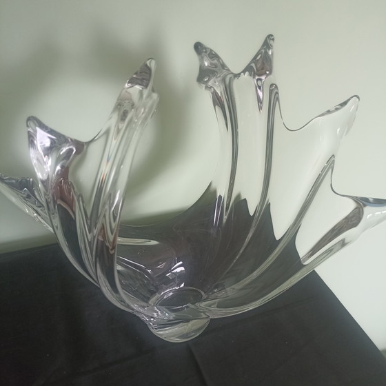 Image 1 of Large Vintage Crystal 'Wave' Sculpture / Bowl – Art Vannes France – 1960s (H 34 cm)