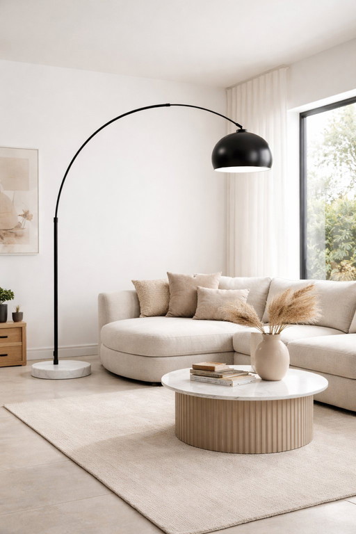 Booglamp zwart mat staal met massief marmeren voet