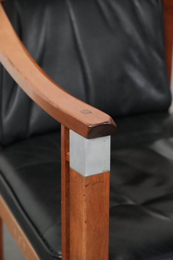 Image 1 of 4 x Schwarze Schuitema Art-Deco-Esszimmerstühle aus Leder mit Armlehnen aus der Decoforma-Serie