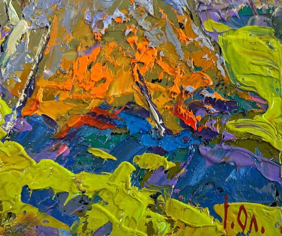 Image 1 of Original Oil Painting Summer Nature Landscape Mysterious night under the moon