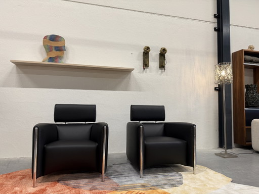 2 Leolux Goncharov Sessel, schwarzes Leder