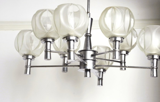 Sputnik Chandelier 8 Light Mid Century Chrome Faceted Glass Globes Ceiling Lamp Space Age Atomic – Metal (photo 2 of 52)