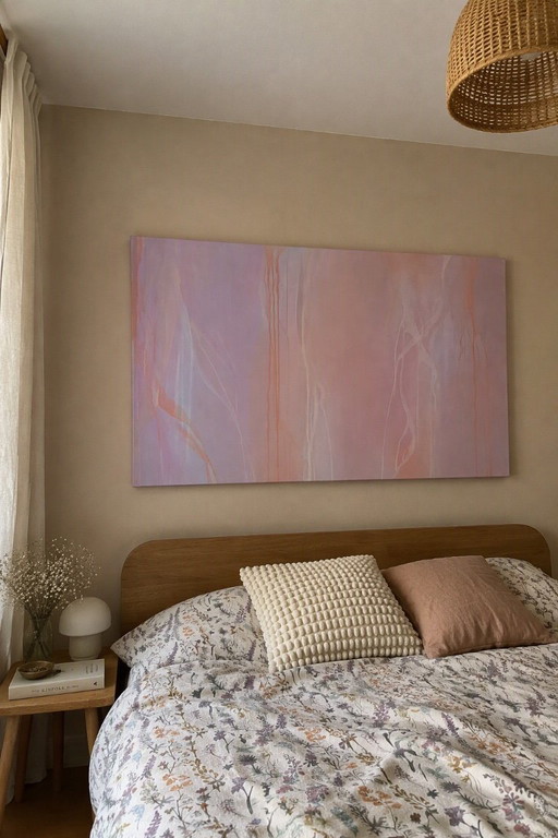 Pintura abstracta en rosa, morado y blanco