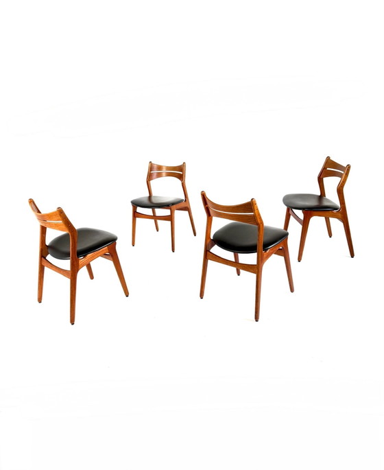 4x Sedie da pranzo vintage modello ‘310’, Erik Buch ‘60, Legno, Pelle, Marrone (foto 9 di 14)