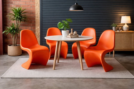 Juego de 4 sillas estilo Panton color naranja