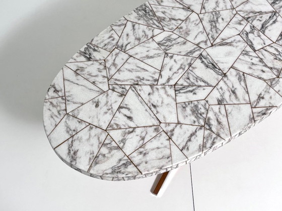 Exceptional Mid-Century Vintage Dining Table with Oval Marble Mosaic Top, Coffee tables, Metal, White, Modern (photo 5 of 9)