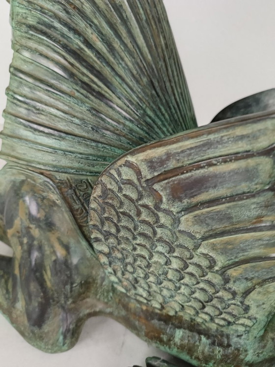 Image 1 of Bronze Sphinx Table with Glass Top
