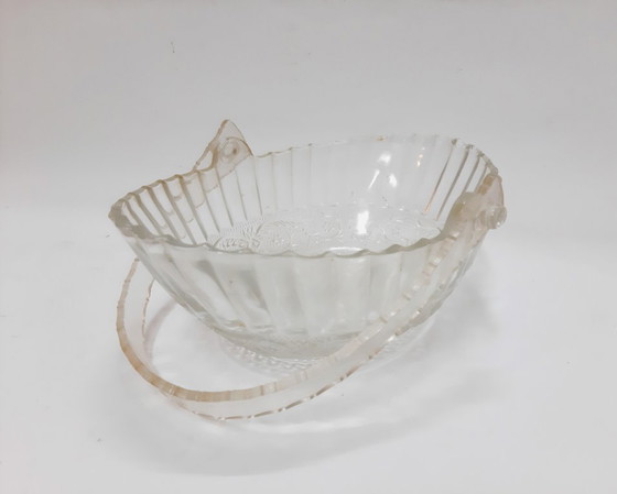 Image 1 of Vintage geperst glazen decoratieve mand, fruitschaal