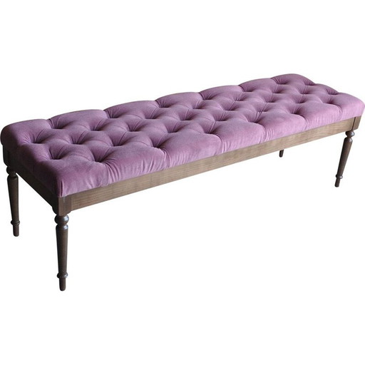 Banc vintage capitonné tapissé de velours et pieds en bois