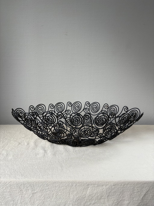 Vintage matte black metal oval bowl l45cm