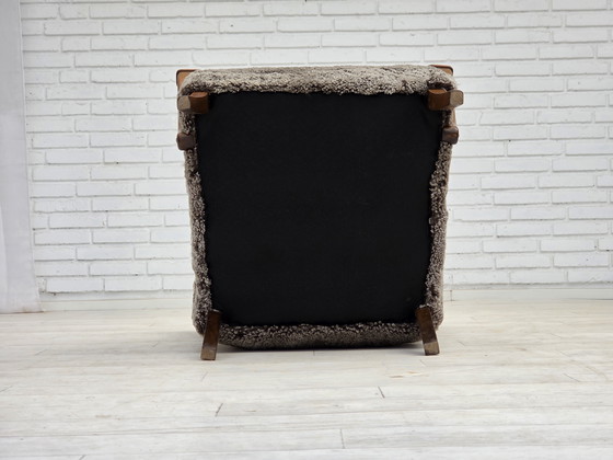 Image 1 of 1960s Reupholstered Danish Armchair in New Zealand Genuine Sheepskin