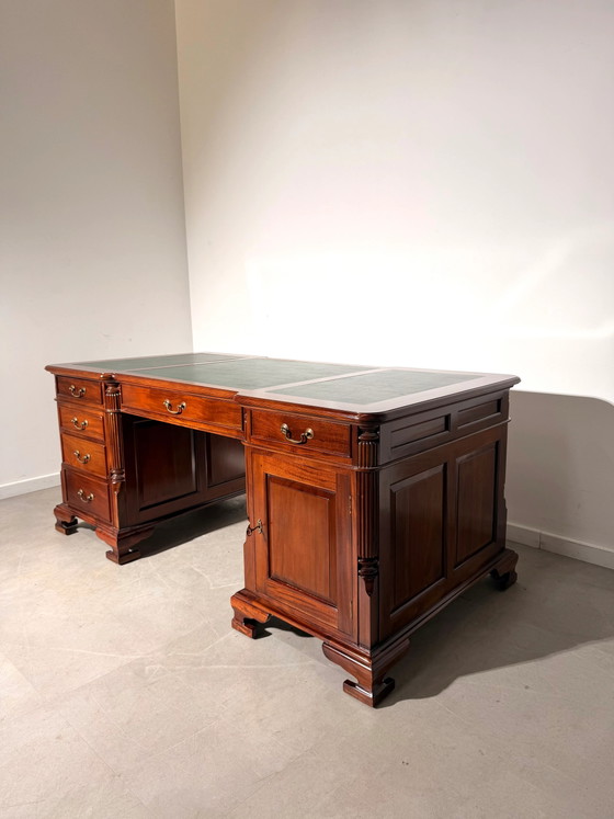 Large Executive Partner Desk in Mahogany with Green Leather Inlay (photo 2 of 7)
