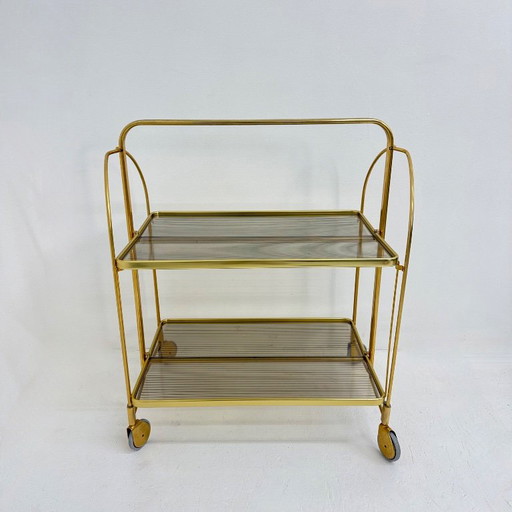 Carrello bar in ottone e vetro a coste
