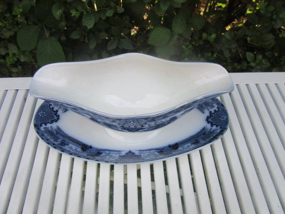Image 1 of ANTIEKE PORSELEINEN JUSKOM SHANGHAI blauw wit