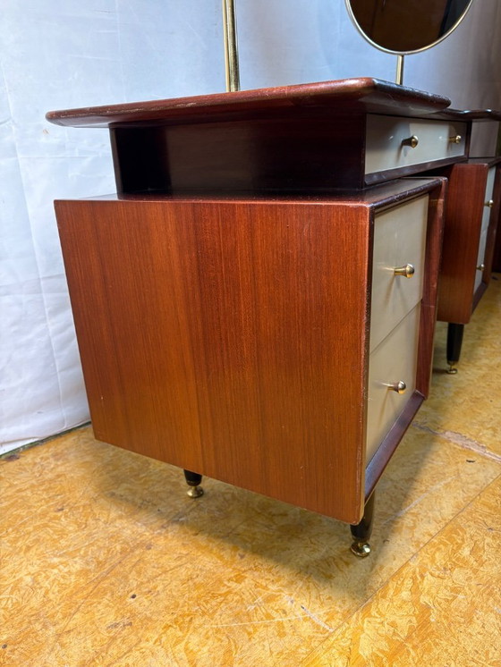 Image 1 of Mid-Century Retro Vintage Teak Dressing Table by G Plan – “White China” Librenza Range 1950  Golden Maker’s Mark • Italian Desig