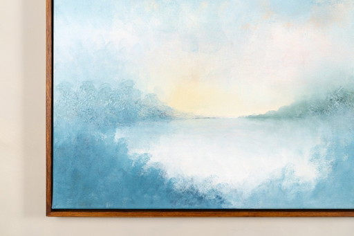 Large Original Framed Blue Abstract Landscape Painting, Textured Acrylic Canvas - The Crossing (photo 2 of 25)