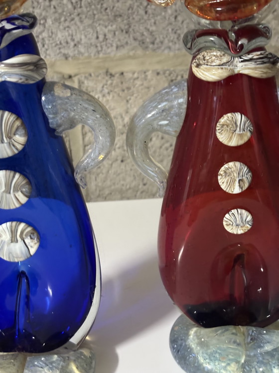 Image 1 of Zeldzaam paar vintage Murano glazen clowns uit de jaren 1950
