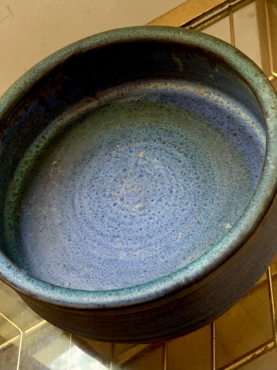 Rare Coupe Pique-Fleurs Ikebana, Grès Émaillé Réactif, Poterie Ludovic Dangon (Salins-les-Bains), Vases (photo 6 sur 15)