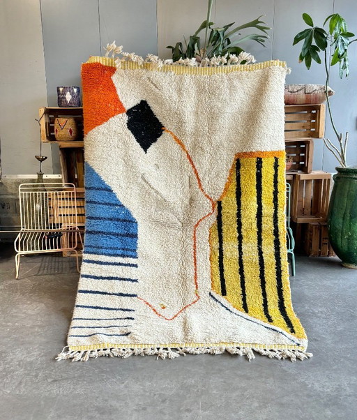 Moroccan Beni Ouarain Rug 160 x 250 cm – Handmade Wool Berber Carpet, Abstract Geometric Minimalist Design