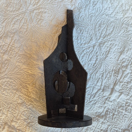 Black Metal Abstract Sculpture – Brutalist Style – 39 Cm (photo 4 of 9)