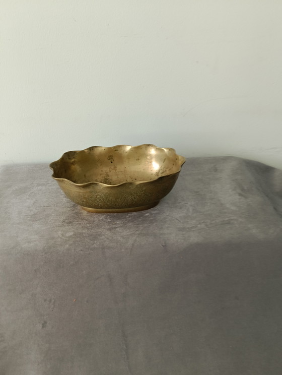 Image 1 of Chinese brass bowl (1kg) with dragons and Shou symbol