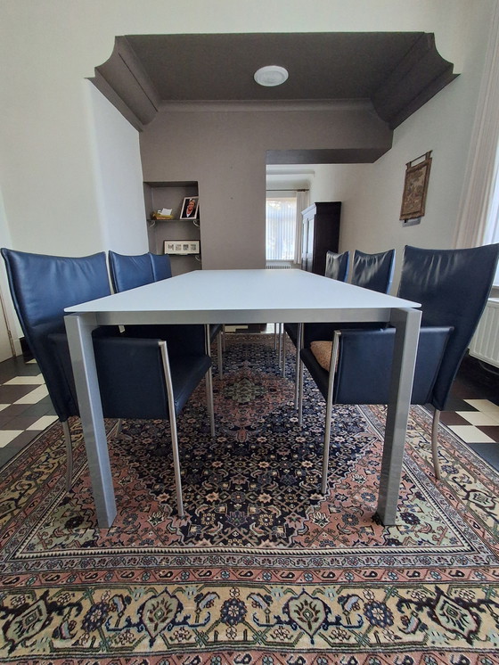 Image 1 of Matt glass dining table with 6 chairs