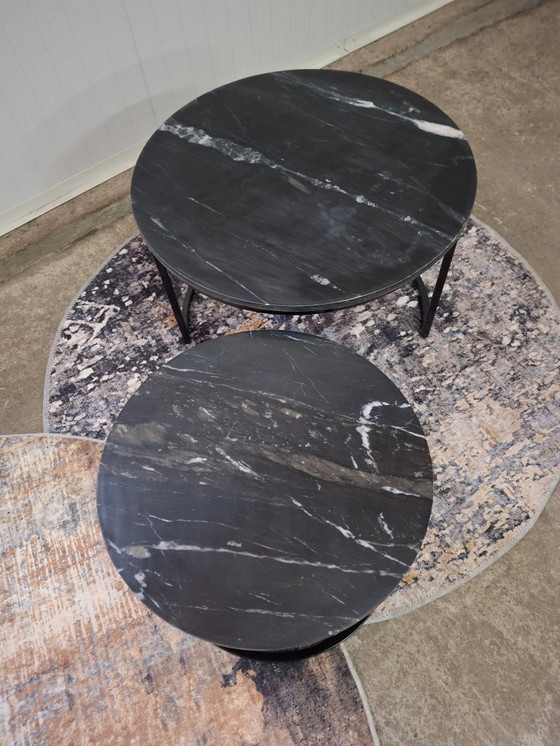 Image 1 of Salontafelset van marmer en metaal, zware uitvoering