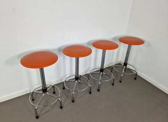 Brabantia Barhocker | 4er Set | 1970er Jahre, Chrom, Orange (Foto 2 von 12)
