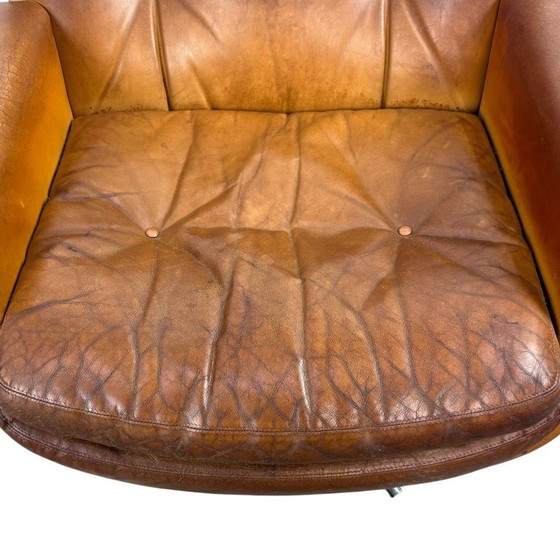 Image 1 of Set di poltrone girevoli vintage in pelle color cognac di Eugen Schmidt