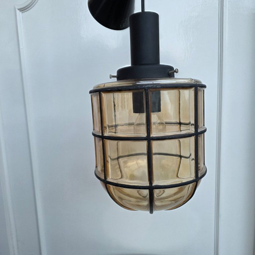 Prachtige Vintage Rookglas Hanglamp Van Glashütte