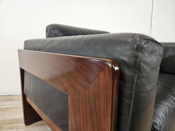 Zwarte Leren Fauteuil met Houten Frame, Gavina, Leer, Mid Century Modern (foto 9 van 10)